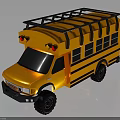 Yellow School Bus with Roof Rack Large Tires Red Door and Multiple Windows