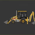 Yellow JCB Backhoe Loader With Large Tires On Reflective Black Surface 3d model