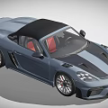 Blue Convertible Sports Car With Black Roof Red Seats And Sporty Design