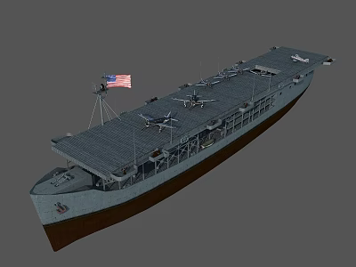 American Flag Flying On Military Ship With Large Deck And Naval Equipment 3d model