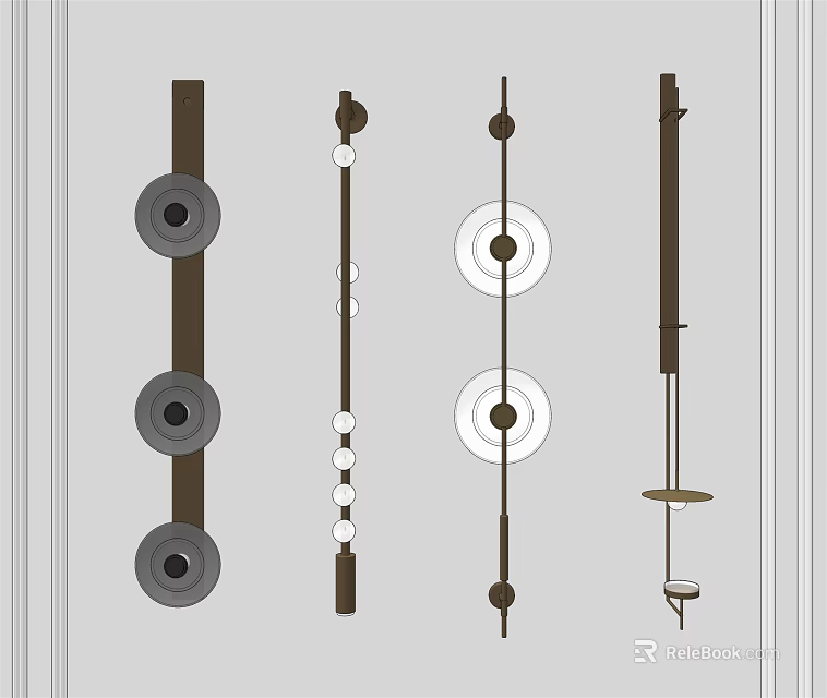 Modern Wall Lamps with Various Circular Elements and Long Strip Structures 3d model