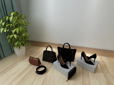 Stylish Clothing Store Showcasing Trendy Handbags Shoes Belts And Fashion Accessories 3d model