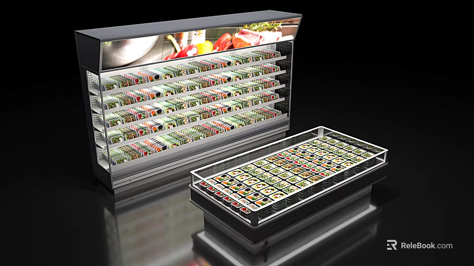 Commercial Refrigerated Display Case and Freezer for Fresh Produce and Meats Storage with Organized Shelves 3d model 