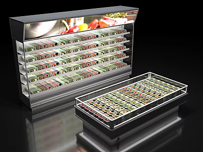 Commercial Refrigerated Display Case and Freezer for Fresh Produce and Meats Storage with Organized Shelves 3d model