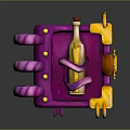 Vibrant Purple And Yellow Cartoon Style Mechanical Device With Curved Pipes And Round Buttons