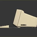 Vintage Electronic Computer With Beige Monitor Keyboard And Text Screen
