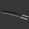 Traditional Samurai Sword With Silver Blade Engraved Characters Black Handle And Scabbard