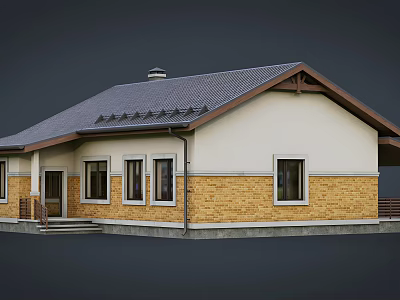 Cartoon Scene House Exterior With Gray Roof Yellow Brick Walls And Windows 3d model