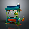 Colorful Household Decorative Cart With Blue Canopy Orange Body Green Frame Bamboo And Dragonfly Decor