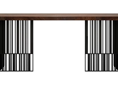 Modern Dining Table With Wooden Top And Black Metal Vertical Stripes Frame 3d model
