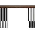 Modern Dining Table With Wooden Top And Black Metal Vertical Stripes Frame