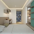 Modern Tatami Bedroom With Desk Chair Bookshelf And Window Blinds