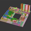 Cartoon Scene With Colorful Building Models High Rise Low Rise Structures Green Spaces And Plaza