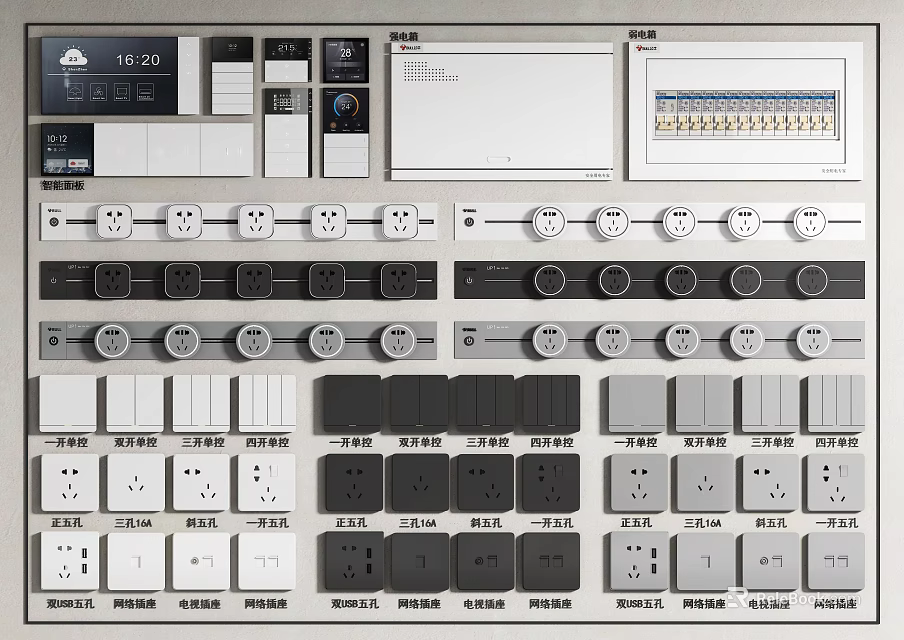 Versatile Switch Panel Collection With Various Sockets 3d model 
