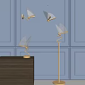 Elegant Modern Lighting Combination Table Floor Lamps Golden Base Fan Shaped Shades Blue Wall