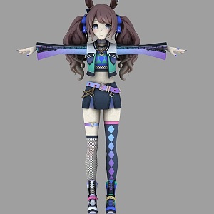 Two-dimensional hip-hop punk little sister beauty 3d model