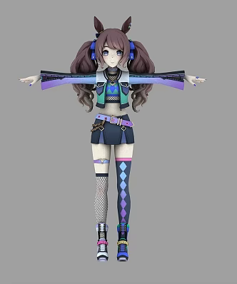 Two-dimensional hip-hop punk little sister beauty 3d model