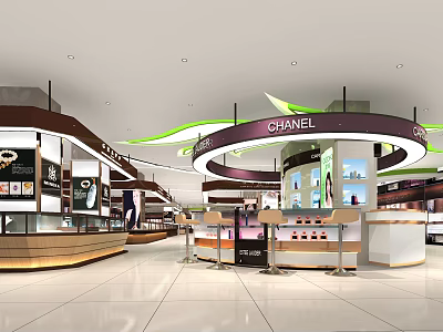 Shopping Mall Hall Interior Featuring CHANEL ARMANI Stores And Modern Lighting Design 3d model