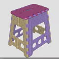 Plastic Folding Stool With Pink Purple Beige Polka Dot Pattern And Portable Design 3d model