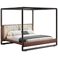 Stylish Modern Canopy Double Bed With Upholstered Headboard And Solid Wood Frame For Comfortable Bedroom