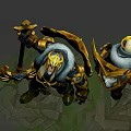 Armored Mythical Warriors and Fire Elemental Creatures With Golden Armor and Flaming Weapons