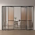 Modern Glass Folding Doors with Black Frames Connecting Interior Spaces 3d model