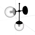 Modern Wall Sconce With Double Glass Globes And Metal Bracket Design