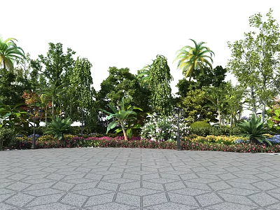 Arbor Trees Landscape With Palm Trees Various Plants And Paved Ground 3d model