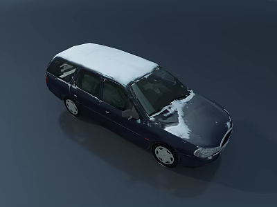 Dark Blue Station Wagon Car With Snow Covered Roof And Body 3d model