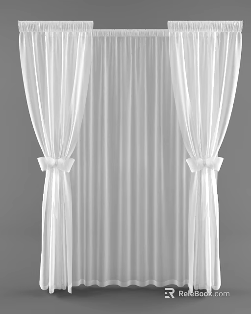 Elegant White Sheer Curtains With Decorative Bows For Home Window Decoration 3d model 