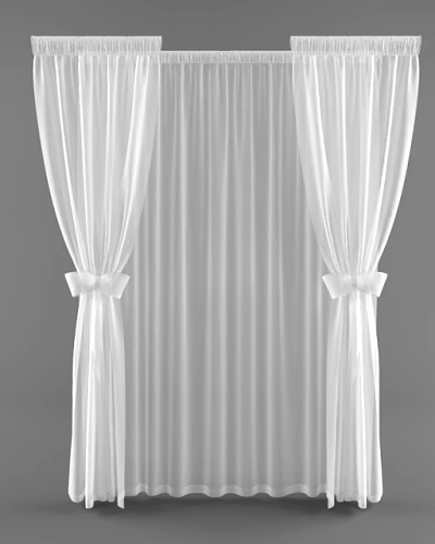 Elegant White Sheer Curtains With Decorative Bows For Home Window Decoration 3d model