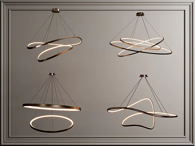 Modern Interior Chandeliers With Unique Circular Curved Shapes Metallic Illuminated Design 3d model