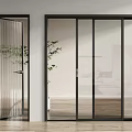 Modern Black Frame Sliding Glass Doors For Home Interior With Green Plants