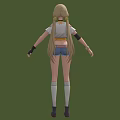 Anime Female Character With Blonde Twin Tails White T Shirt 02 Ripped Blue Denim Shorts
