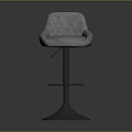 Light Gray Quilted Diamond Pattern Bar Stool With Metal Base And Swivel Design 3d model