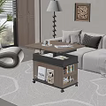 Modern Living Room Side Table With Wheels Storage Coffee Cup And Magazines