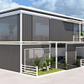 Modern Two Story Container House With White Railings Staircase Terrace And Plants