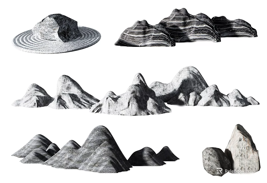 Decorative Garden Ornaments Featuring Various Shaped Rockery Stones for Garden Landscaping 3d model 