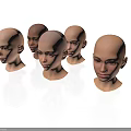 Multiple Bald Female Head Models in 3D Render With Varied Expressions 3d model