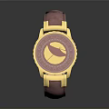Stylish Pink Leather Strap Watch With Gold Case And Decorative Dial Design