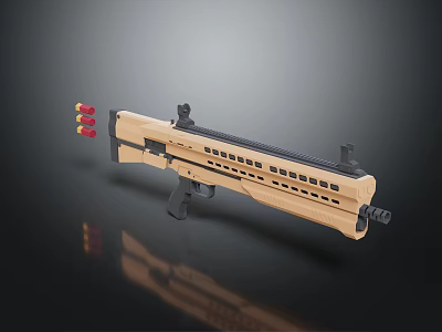 Modern Tactical Rifle With Wooden Stock Black Barrel And Ammunition Bullets 3d model Modern Tactical Rifle With Wooden Stock Black Barrel And Ammunition Bullets 3d model