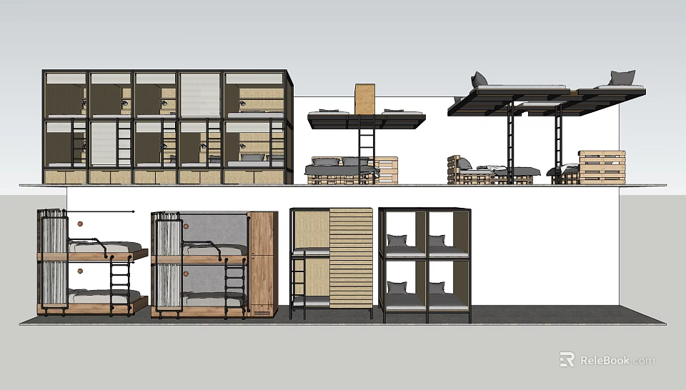 Modern Bunk Bed Designs With Wooden Structure And Multifunctional Storage Features 3d model