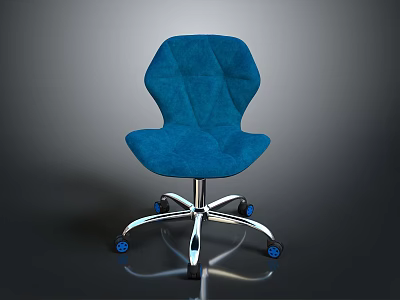 Stylish Blue Velvet Chair With Unique Design And Metal Base Wheels 3d model