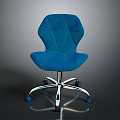 Stylish Blue Velvet Chair With Unique Design And Metal Base Wheels