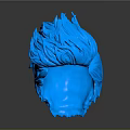 3D Blue Brain Organ With Hairy Fibrous Strands And Detailed Textured Surface