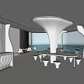 Modern Café Building With Lush Greenery Purple Flowers And Outdoor Seating Area