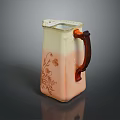 Decorative Ceramic Pitcher With Pink And White Gradient Wooden Handle And Floral Pattern Design
