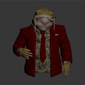 Detailed Anthropomorphic Toad Game Movie Character Wearing Red Coat and Gold Tie