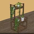 Hanging Vines And Potted Plants On Wooden Multi Layer Plant Stand Over Wooden Floor