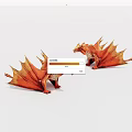 Two Orange Dragon 3D Models With Detailed Wings And Sculpted Bodies